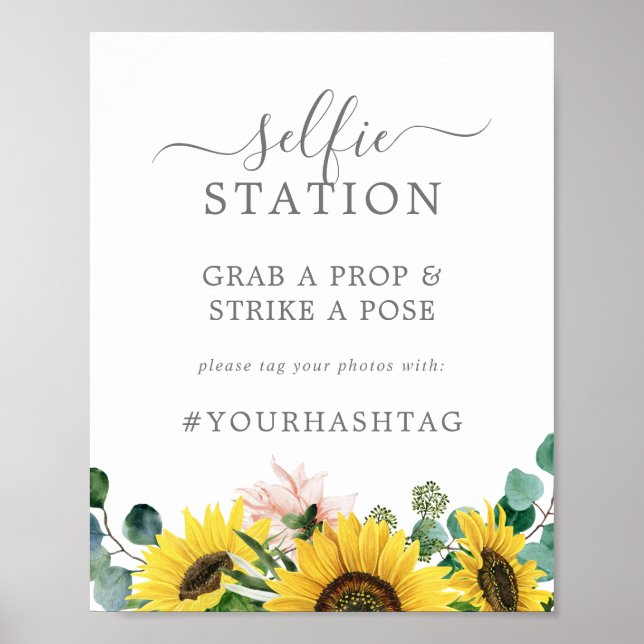 Rustic Sunflower Selfie Station Wedding Hashtag Poster (Vorne)