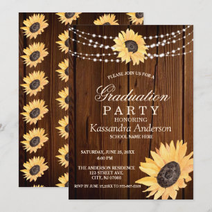 Rustic Sunflower String Lights Abschluss Einladung