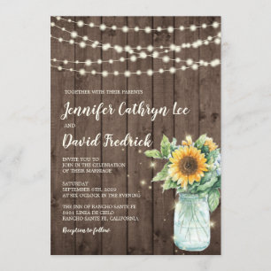 Rustic Sunflower String Lights Wedding Einladung ©