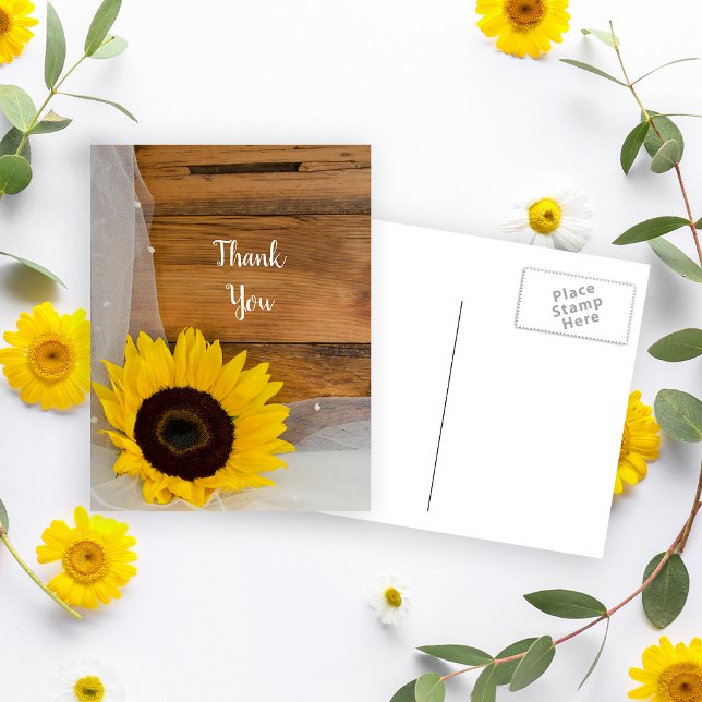 Rustic Sunflower Veil Country Wedding Vielen Dank Postkarte (Von Creator hochgeladen)