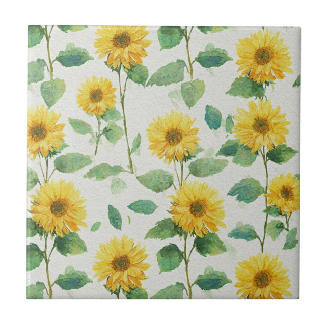 Rustic Sunflower Watercolor Floral Farmhouse Fliese (Vorderseite)