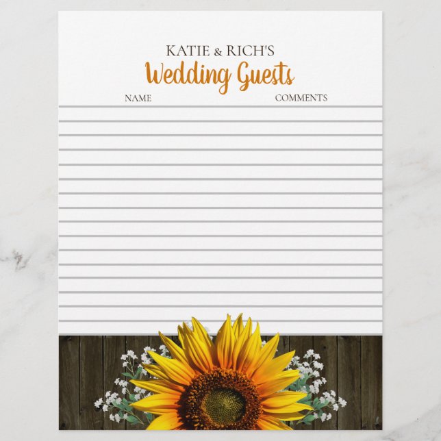 Rustic Sunflower Wedbook Paper (Vorderseite)