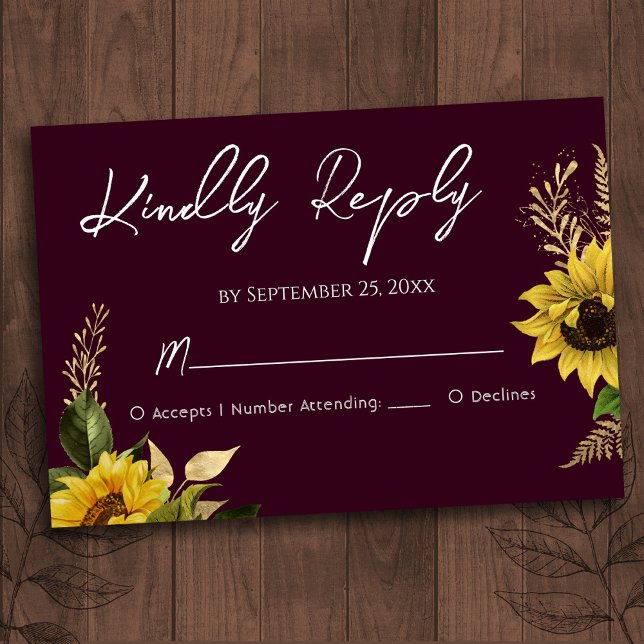 Rustic Sunflower Wedding RSVP Card Karte (Von Creator hochgeladen)