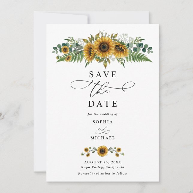 Rustic Sunflower Wedding Save The Date Einladung (Vorderseite)