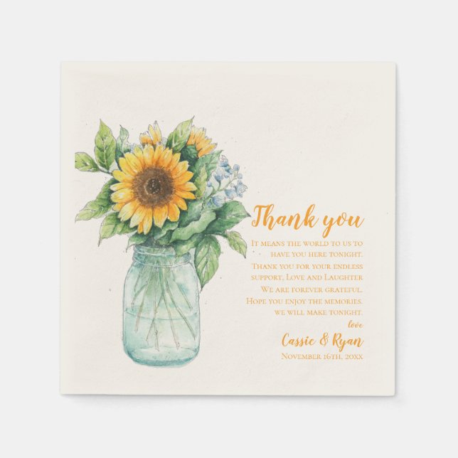 Rustic Sunflower Wedding Vielen Dank für Ihre Nach Serviette (Vorderseite)