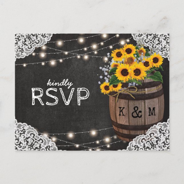 Rustic Sunflower Winery Faire-part de mariage RSVP (Devant)