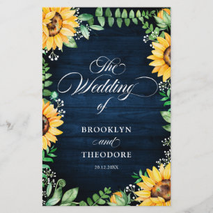 Rustic Sunflowers Gipskraut Hochzeitsprogramm