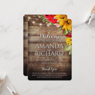 Rustic Sunflowers & Rose Wedding Programme