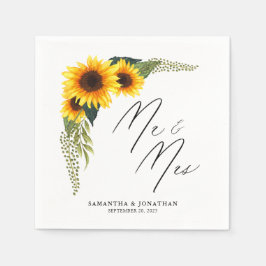 Rustic Sunflowers Script Mr. and Mrs. Wedding Serviette