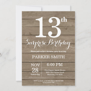 Rustic Surprise 13e anniversaire Invitation
