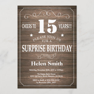 Rustic Surprise 15e anniversaire Invitation