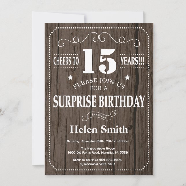 Rustic Surprise 15e anniversaire Invitation (Devant)
