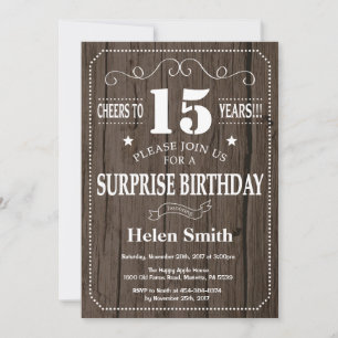 Rustic Surprise 15e anniversaire Invitation