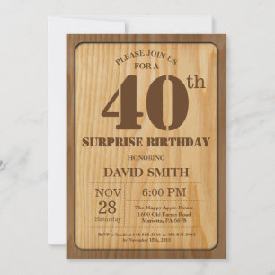 Rustic Surprise 40e anniversaire Invitation Bois