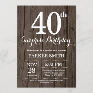 Rustic Surprise 40th Birthday Invitation