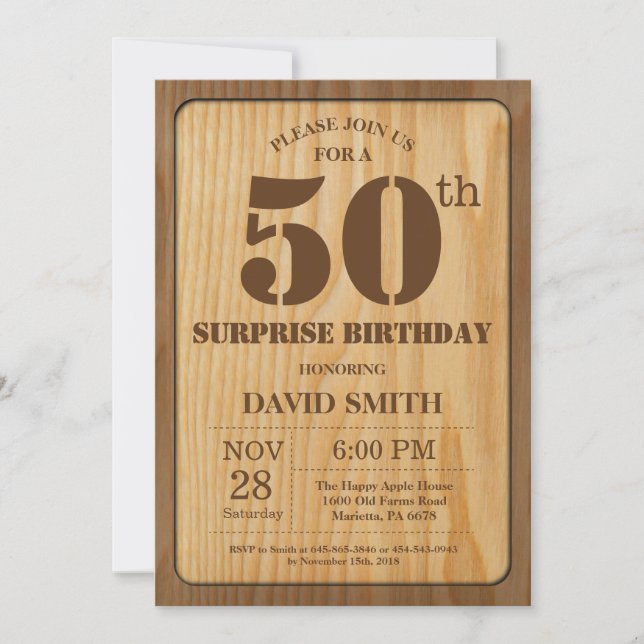 Rustic Surprise 50e anniversaire Invitation Bois (Devant)