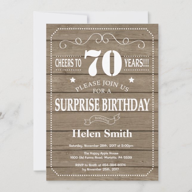 Rustic Surprise 70e anniversaire Invitation (Devant)
