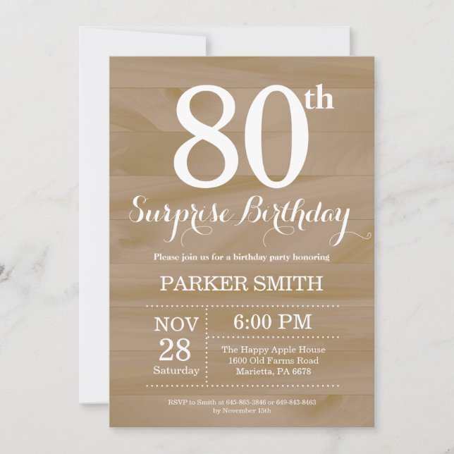 Rustic Surprise 80th Birthday Invitation (Devant)