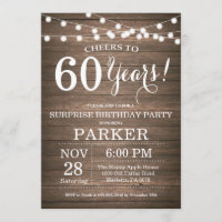Rustic Surprise Invitation 60e anniversaire Bois