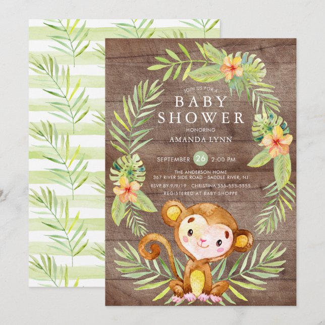 Rustic Sweet Monkey Boy Baby shower Invitation (Devant / Derrière)