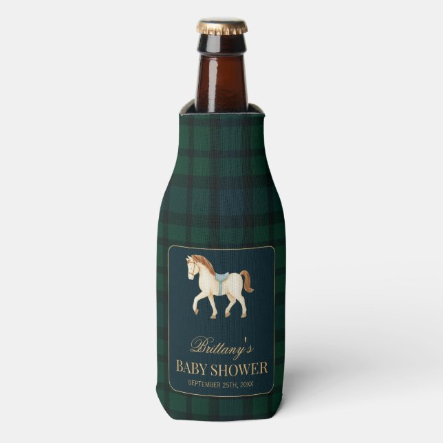 Rustic Tartan Plaid Horse Baby Shower  Flaschenkühler (Flaschenvorderseite)