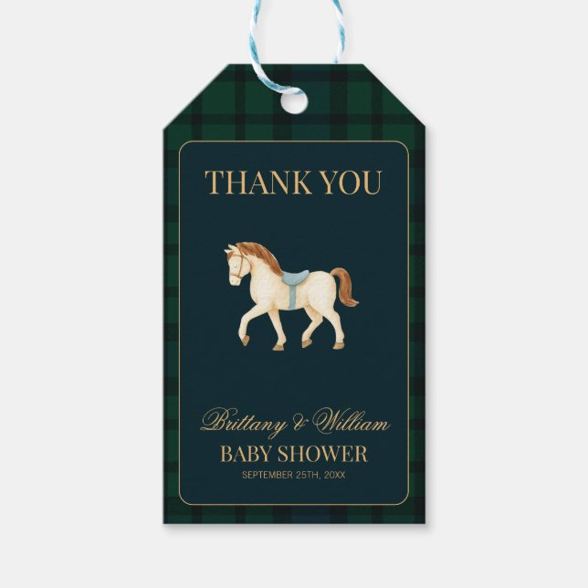 Rustic Tartan Plaid Horse Baby Shower  Geschenkanhänger (Vorderseite)