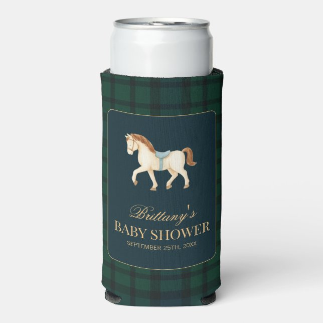 Rustic Tartan Plaid Horse Baby Shower  Selters Dosenkühler (Seltzer Vorderseite)