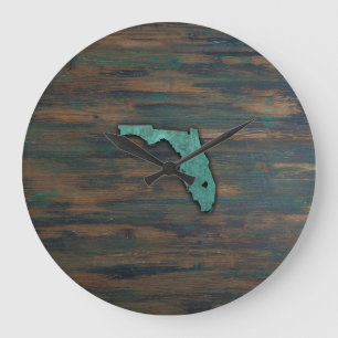 Rustic Teal Florida Shape Große Wanduhr