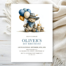Rustic Teddy Bear 1st Birthday Party Invitation Einladung