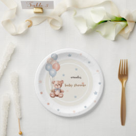 Rustic Teddy Bear Balloons Babydusche Pappteller