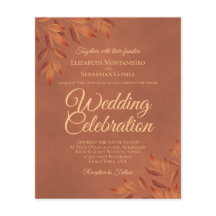 Rustic Terracotta Blätter BUDGET Hochzeit Einladun