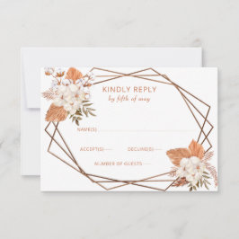 Rustic Terracotta Boho Pampas Geometric Wedding RSVP Karte