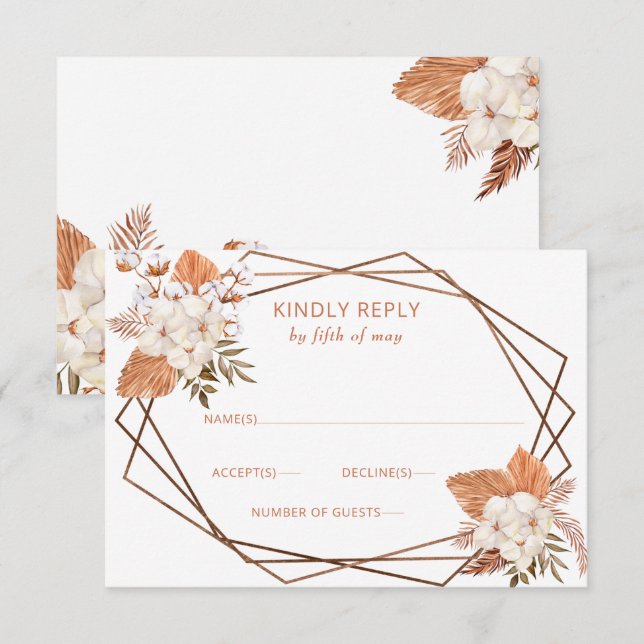 Rustic Terracotta Boho Pampas Geometric Wedding RSVP Karte (Vorne/Hinten)