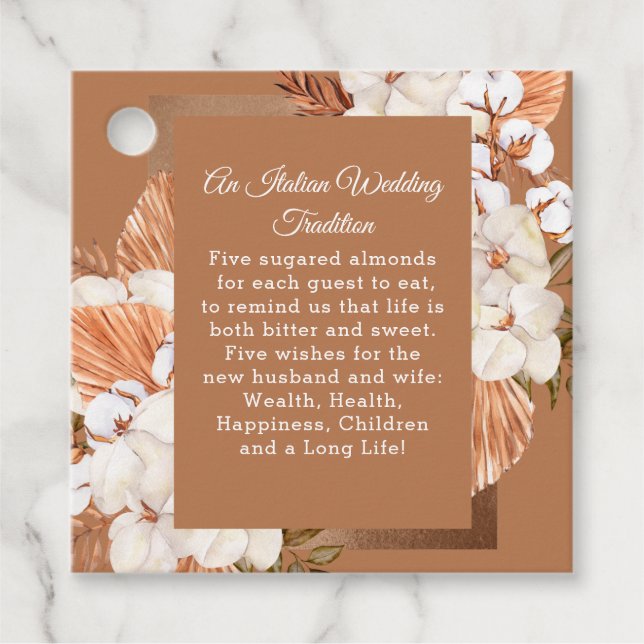 Rustic Terracotta Boho Pampas Orchids Wedding Geschenkanhänger (Vorderseite)