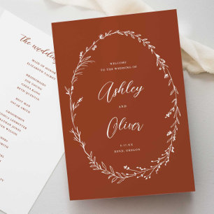 Rustic Terracotta Boho Wildblume Wreath Wedding Programm
