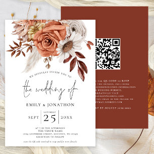Rustic Terracotta Fall Florals QR Code Wedding Einladung
