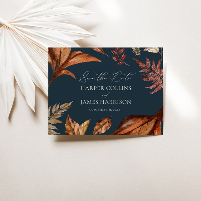Rustic Terracotta Floral Boho Marine Hochzeit Save The Date (Rustic Terracotta Floral Boho Navy Wedding Save The Date)