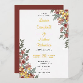 Rustic Terracotta Floral Real Gold Hochzeit Folieneinladung