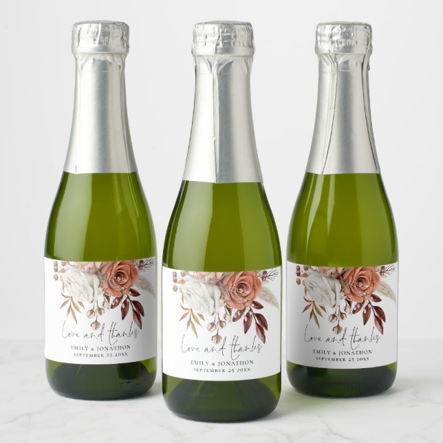 Rustic Terracotta Florals Liebe Dank Name Wedding (Flaschen)