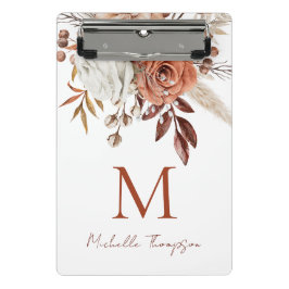 Rustic Terracotta Florals Monogram, Initialname Mini Klemmbrett
