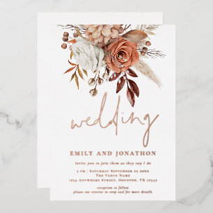 Rustic Terracotta Florals Script Wedding Real Foil Folieneinladung