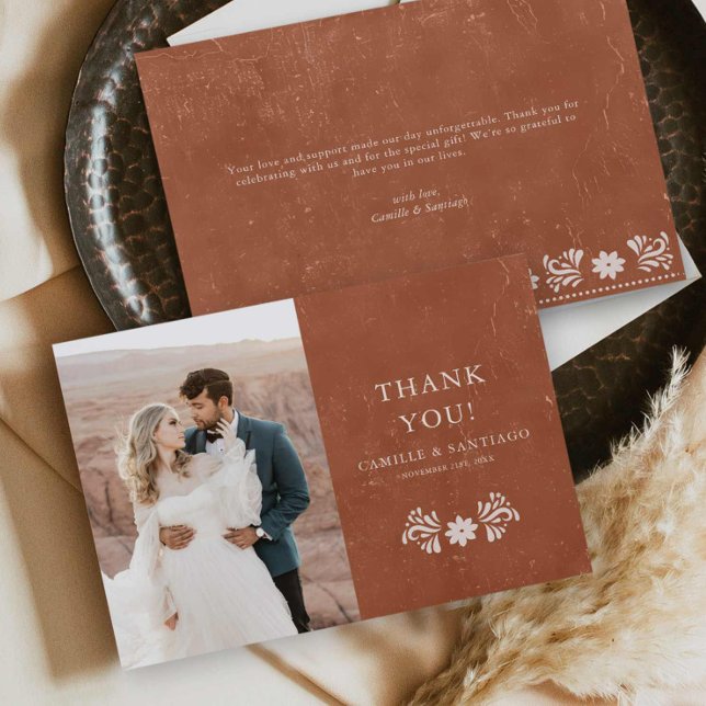 Rustic Terracotta Foto Danke Karte (Rustic Terracotta Wedding Photo Thank you card)