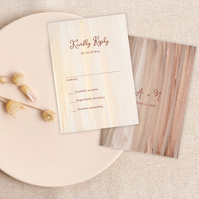 Rustic Terracotta Gold Aquarellfarben Monogram Wed RSVP Karte (Von Creator hochgeladen)