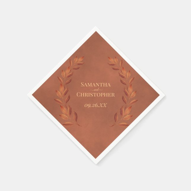 Rustic Terracotta Leaves Diagonal Design Wedding Serviette (Ecke)