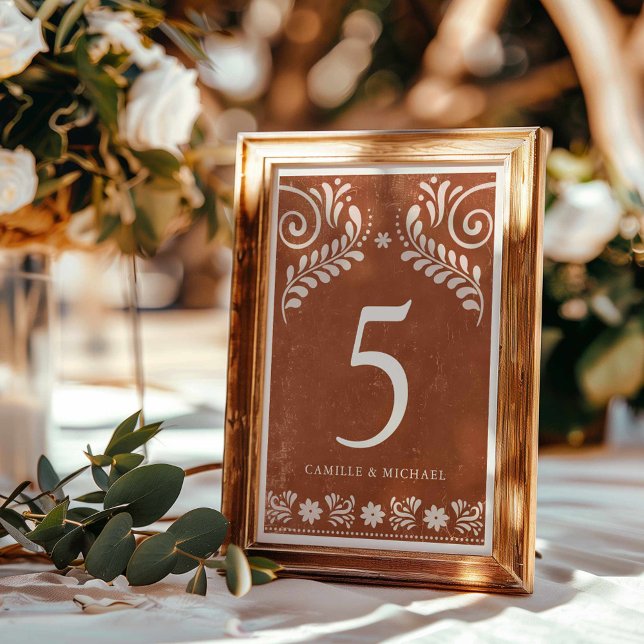 Rustic Terracotta Mexican Wedding Tischnummer (Rustic Terracotta Mexican Wedding Table Number)