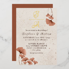 Rustic Terracotta & Real Gold Monogram Wedding Folieneinladung