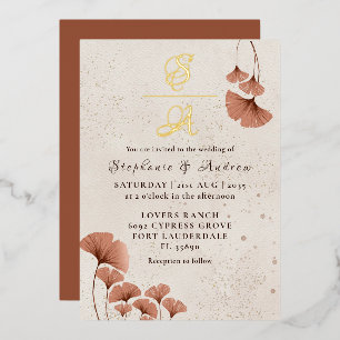 Rustic Terracotta & Real Gold Monogram Wedding Folieneinladung