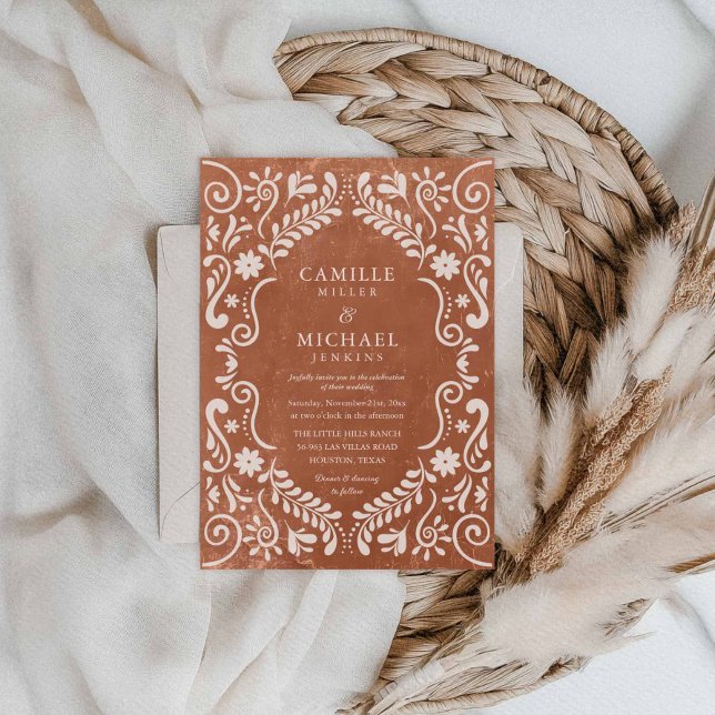 Rustic Terracotta Talavera Mexican Wedding Einladung (Rustic Mexican Terracotta Wedding Invitation)