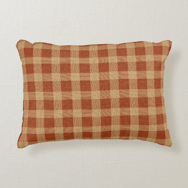 Rustic Terracotta & Tan Plaid Farmhouse Check  Dekokissen (Vorderseite)