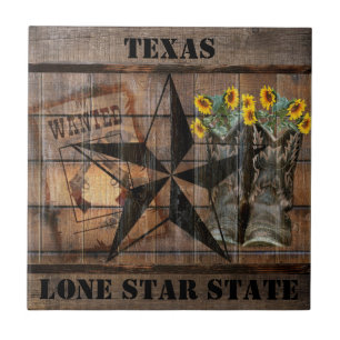 Rustic Texas Star Western Pistol Cowboy Boots Cera Fliese